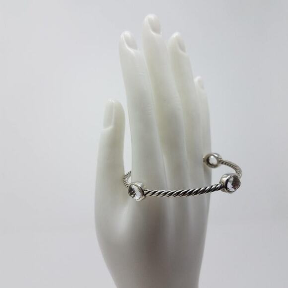 David Yurman Sterling Silver Crystal Quartz stations cable bangle - Picture 4 of 9